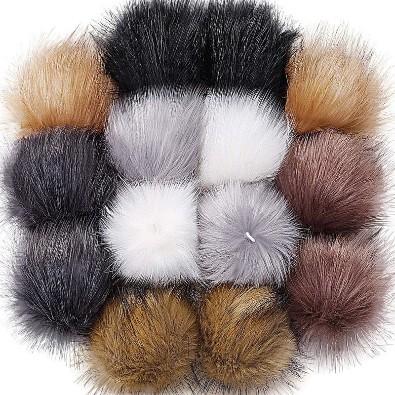 Bememo 14 Pieces Faux Fur Pom Pom Balls for Hats DIY Faux Fur Pompom with Elastic Loop for Hats Shoes Scarves Gloves Scarves Bag Key Chain Charms Accessories (Popular Mix Color) - Image 1